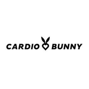 Black 'CARDIO BUNNY' logo with a bunny-ear heart icon on a plain white background.