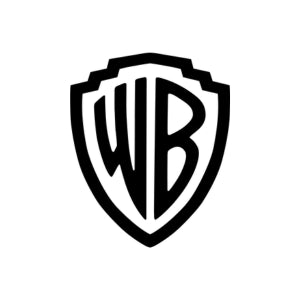 The iconic Warner Bros. shield logo in black, featuring the stylized 'WB' letters, centered on a solid white background.