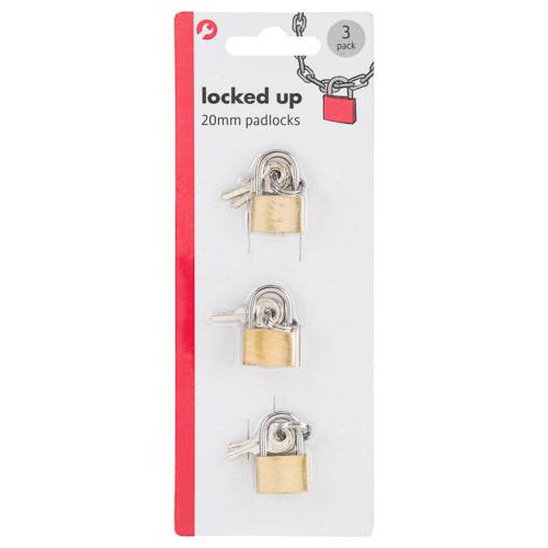 Padlock With Keys 20mm 3 Pack