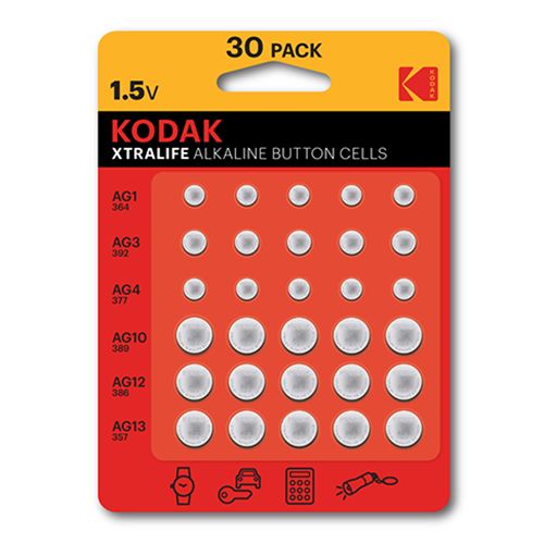 Kodak Xtralife Alkaline Button Cell Batteries 30pk