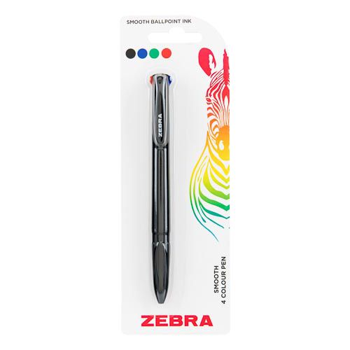 Zebra 4 Colour Pen Smooth Black 1 Pack